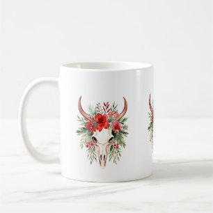 Taza De Café Navidades flores cráneo de toro