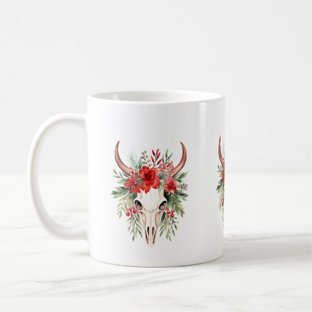 Taza De Café Navidades flores cráneo de toro (Izquierda)