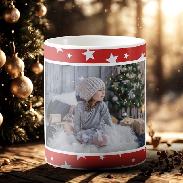 Taza De Café Navidades fotográficos del Patrón Estrella Roja Cu (Subido por el creador)
