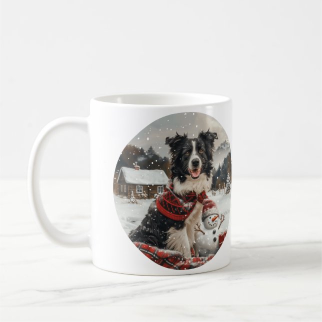 Taza De Café Navidades Fronteriza Perro de Collie Snowman (Izquierda)