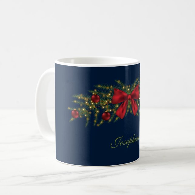 Taza De Café Navidades Garland Con Bow Rojo Y Balbuceos (Anverso izquierdo)