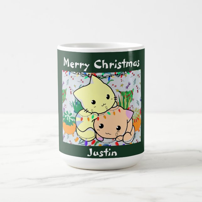 Taza De Café navidades gatitos lindos, personalizar de texto pe (Centro)