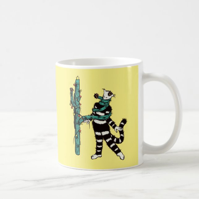 Taza De Café Navidades Gato Y Cactus Xmas Extraños (Derecha)