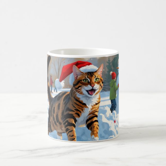Taza De Café Navidades gatos de Bengala en escena de nieve fest (Centro)