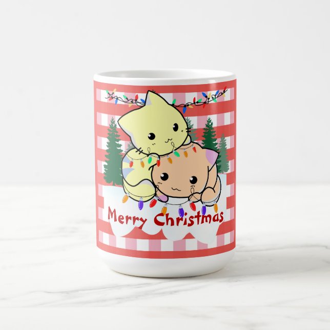 Taza De Café Navidades gatos en la nieve, nombre personalizado (Centro)