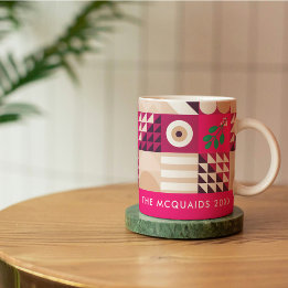 Taza De Café Navidades geométricos modernos y rosados de Borgoñ