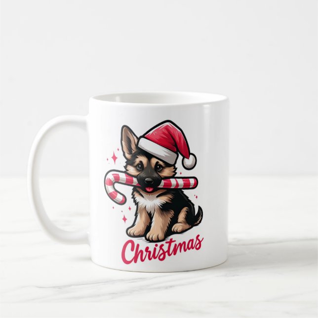 Taza De Café Navidades German Shepherd con Santa Hat (Izquierda)