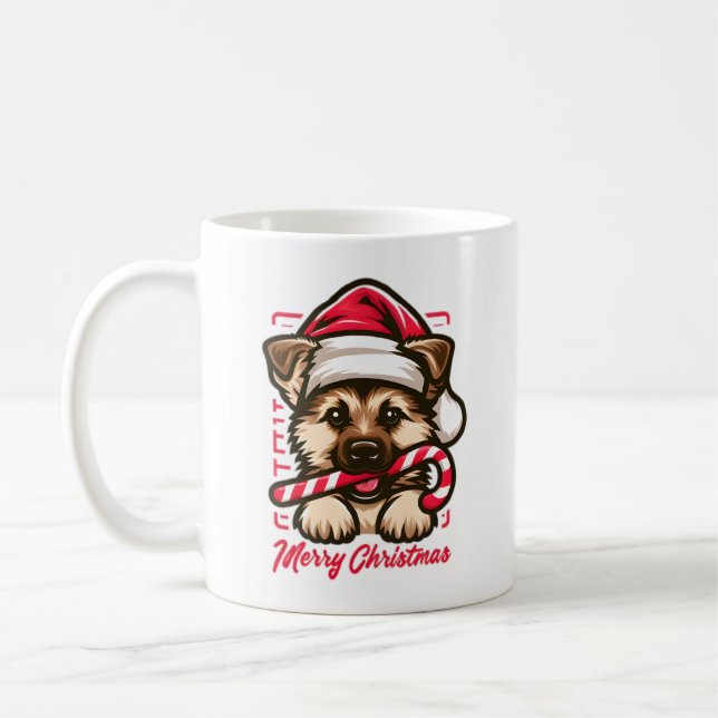 Taza De Café Navidades German Shepherd con Santa Hat (Izquierda)