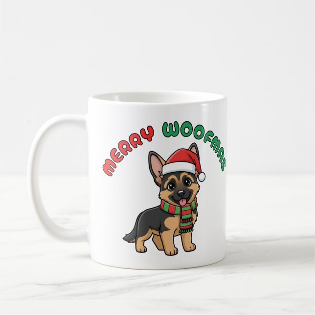 Taza De Café Navidades German Shepherd Mug: Merry Woofmas (Izquierda)