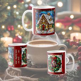 Taza De Café Navidades Gingerbread House Faux Sained Glass