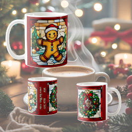 Taza De Café Navidades Gingerbread Man Falsa Vidrio Manchado