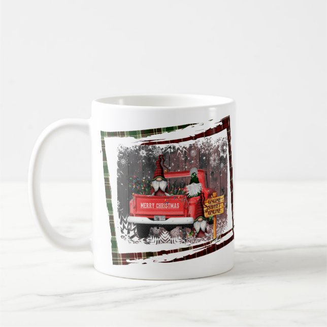 Taza De Café Navidades Gnome Sweet Gnome Camión Rojo Rústico (Izquierda)