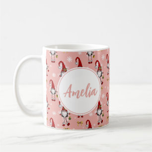Taza De Café Navidades Gnomes nórdicosPatrón rosa con nombre