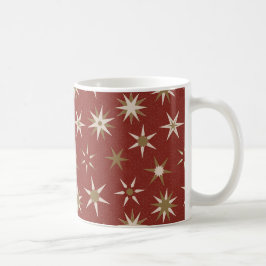 Taza De Café Navidades Gold Geo Stars - con un patrón rojo.