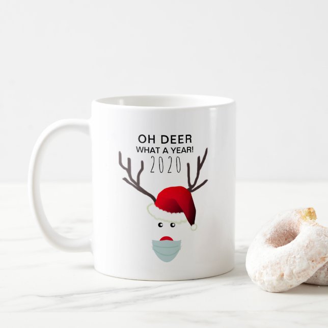 Taza De Café Navidades Graciosos 2020 Coviden Renos En Máscara  (Con donut)
