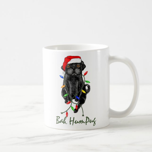 Taza De Café Navidades graciosos de Black Pug Dog Bah Humpug (Derecha)