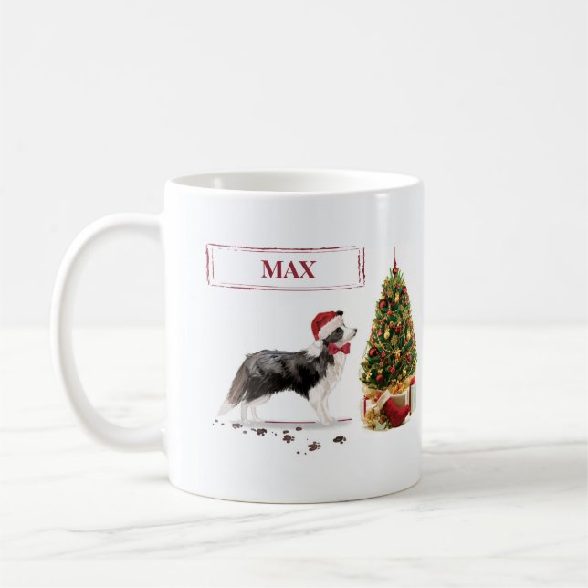 Taza De Café Navidades graciosos de Border Collie con árbol (Izquierda)
