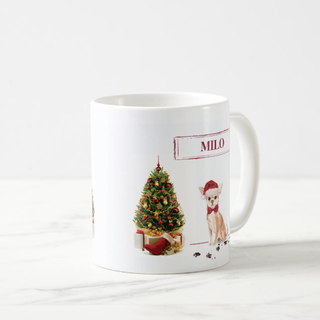 Taza De Café Navidades graciosos de Chihuahua con un árbol (Anverso derecho)