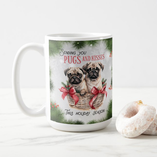 Taza De Café Navidades graciosos de Pug Coffee Mug (Con donut)
