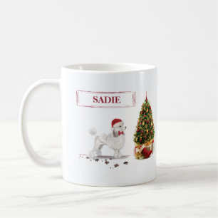 Taza De Café Navidades graciosos de White Poodle con árbol