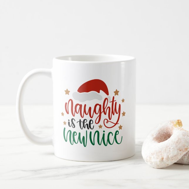 Taza De Café Navidades graciosos Mug Naughty es nuevo (Con donut)