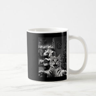 Taza De Café Navidades Graciosos Selfie De Gato Con Santa Claus