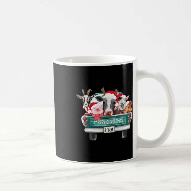 Taza De Café Navidades Granja Animales Camión Familia Santa Hat (Derecha)