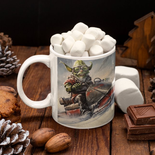 Taza De Café Navidades Green Goblin #5 montando moto de nieve (Christmas Grinch #5 riding a snowmobile Coffee Mug
)