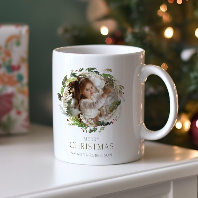 Taza De Café Navidades Greenery Wreath (Subido por el creador)