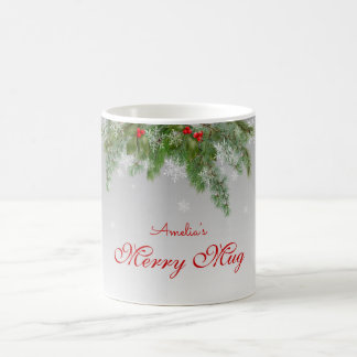 Taza De Café Navidades grises festivos Pino y copos de nieve Me