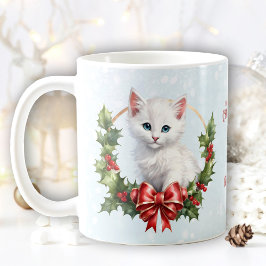 Taza De Café Navidades guapos Nieve de gato Denominación azul M