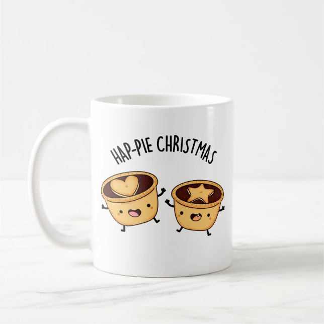 Taza De Café Navidades Hap-pie Navidades divertidos Pie Pun (Izquierda)