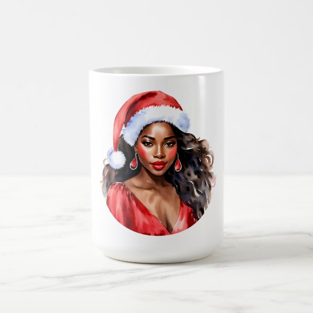 Taza De Café Navidades Hermosa Mujer Negra Santa Hat (Centro)