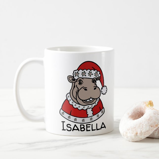 Taza De Café Navidades Hippopótamo Nombre personalizado (Con donut)