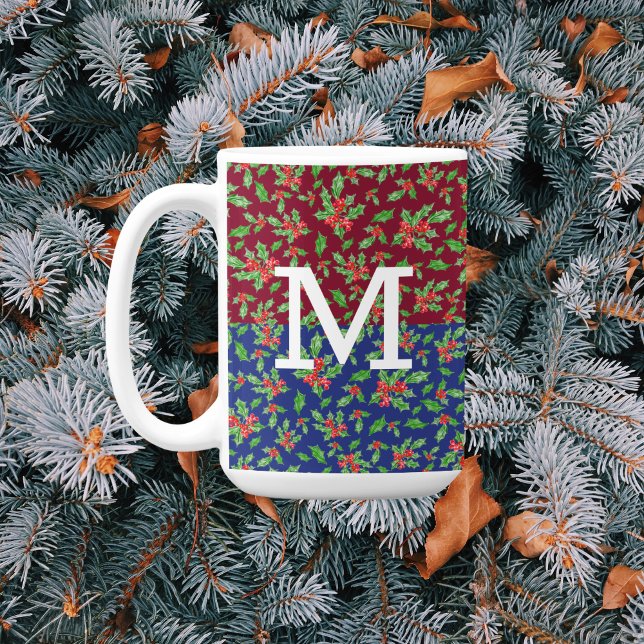 Taza De Café Navidades hojas huecas y bayas rojas y verdes (Subido por el creador)