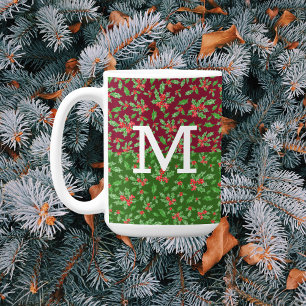 Taza De Café Navidades hojas huecas y bayas rojas y verdes