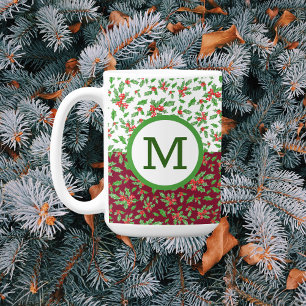 Taza De Café Navidades hojas huecas y bayas rojas y verdes