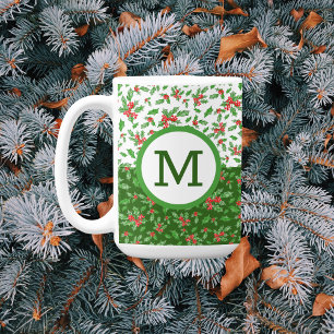 Taza De Café Navidades hojas huecas y bayas rojas y verdes