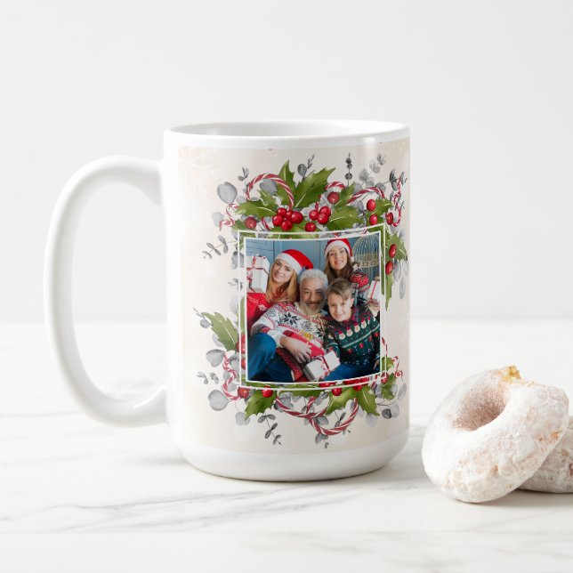 Taza De Café Navidades Holly Branch Photo Mug (Con donut)