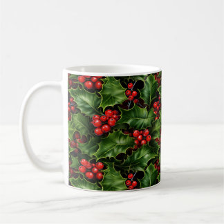 Taza De Café Navidades Holly Leasing Y Red Berries Pattern