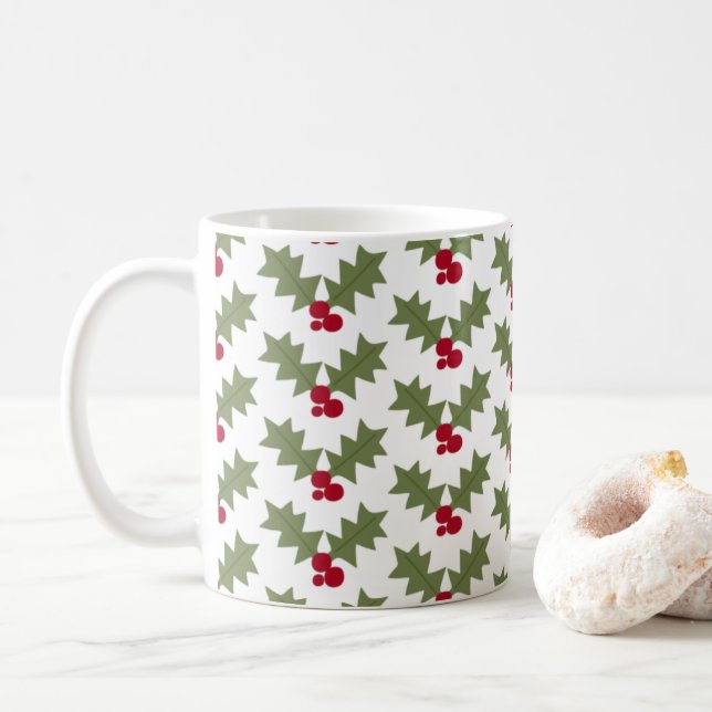 Taza De Café Navidades Holly Red Berries Green Leaves (Con donut)