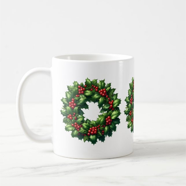 Taza De Café Navidades Holly Wreath Mug (Izquierda)