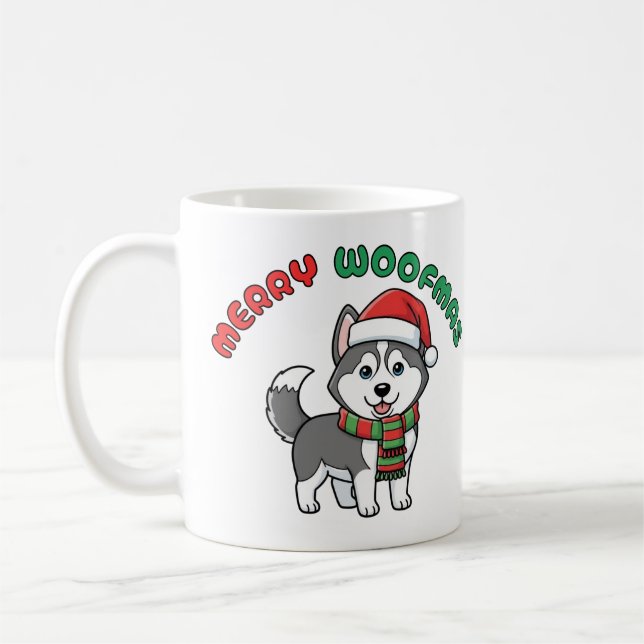 Taza De Café Navidades Husky Mug: Feliz Woofmas (Izquierda)
