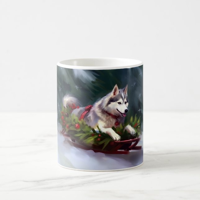 Taza De Café Navidades Husky siberianos nevan el invierno (Centro)