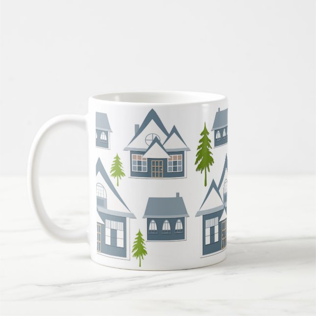 Taza De Café Navidades ilustracion de invierno alberga árboles  (Izquierda)