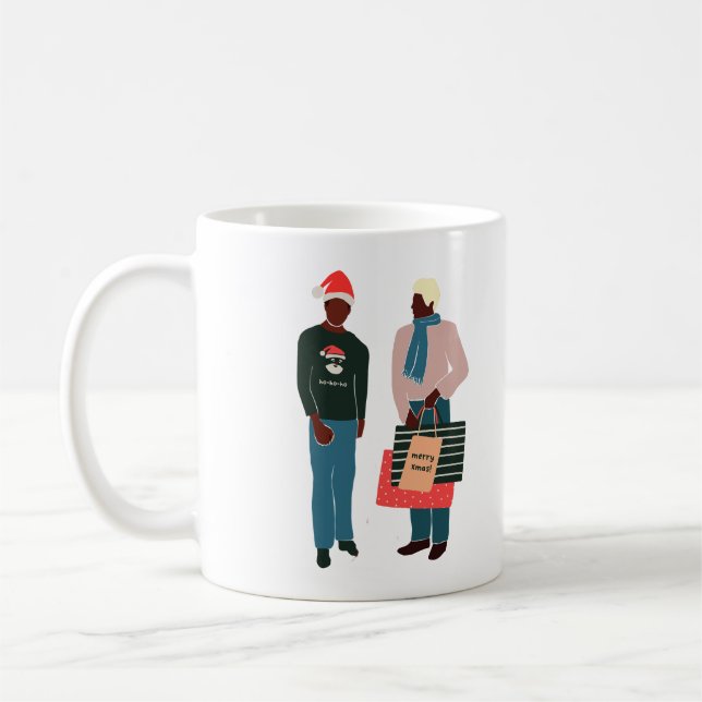 Taza De Café Navidades ilustrados de la pareja de hombres negro (Izquierda)