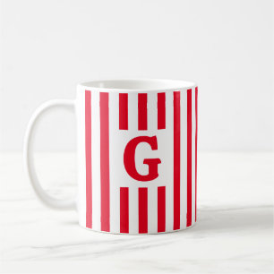 Taza De Café Navidades iniciales simples a rayas rojas y blanca