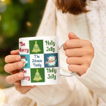 Taza De Café Navidades inteligentes recopilan a Santa Claus per<br><div class="desc">Esta taza de Navidades para niños personalizados adorable presenta un hermoso collage de todos los productos básicos de tus vacaciones favoritas. Jolly Santa Claus en rojo, un árbol de Navidad bonito sobre un hombre de nieve verde, alegre en azul, y adorable pingüino usando una bufanda junto a tu texto personalizado....</div>