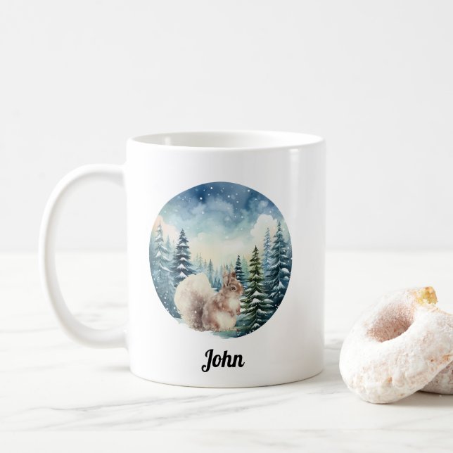 Taza De Café Navidades Invernal de la ardilla (Con donut)