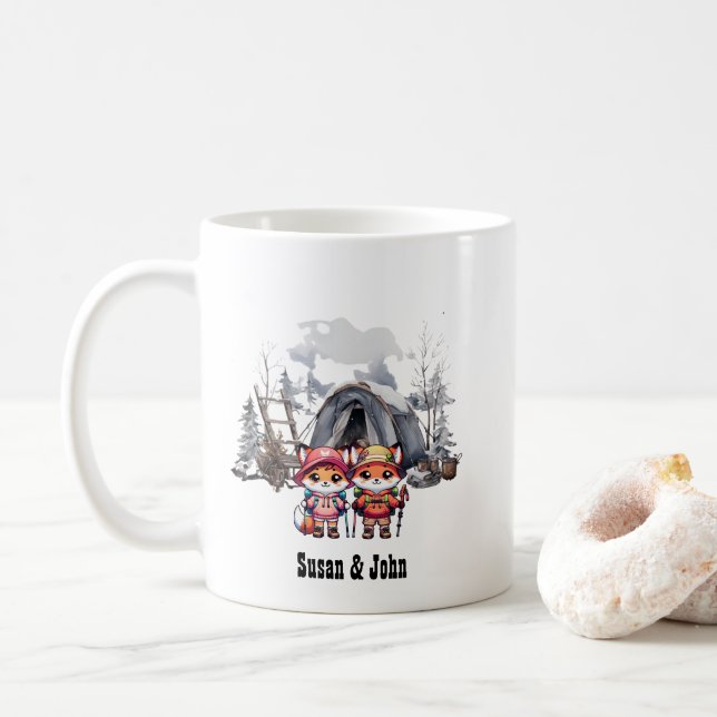 Taza De Café Navidades invierno Nieve camping Nueva pareja Fox (Con donut)